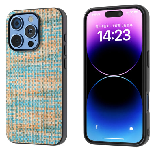 For iPhone 16 Pro Black Frame Color Lattice Texture PU Phone Case(Blue) - iPhone 16 Pro Cases by buy2fix | Online Shopping UK | buy2fix