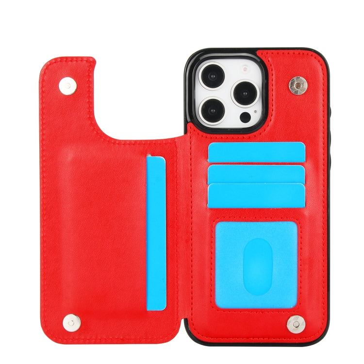 For iPhone 16 Pro Max Double Buckle Butterfly Embossing PU Phone Case(Red) - iPhone 16 Pro Max Cases by buy2fix | Online Shopping UK | buy2fix