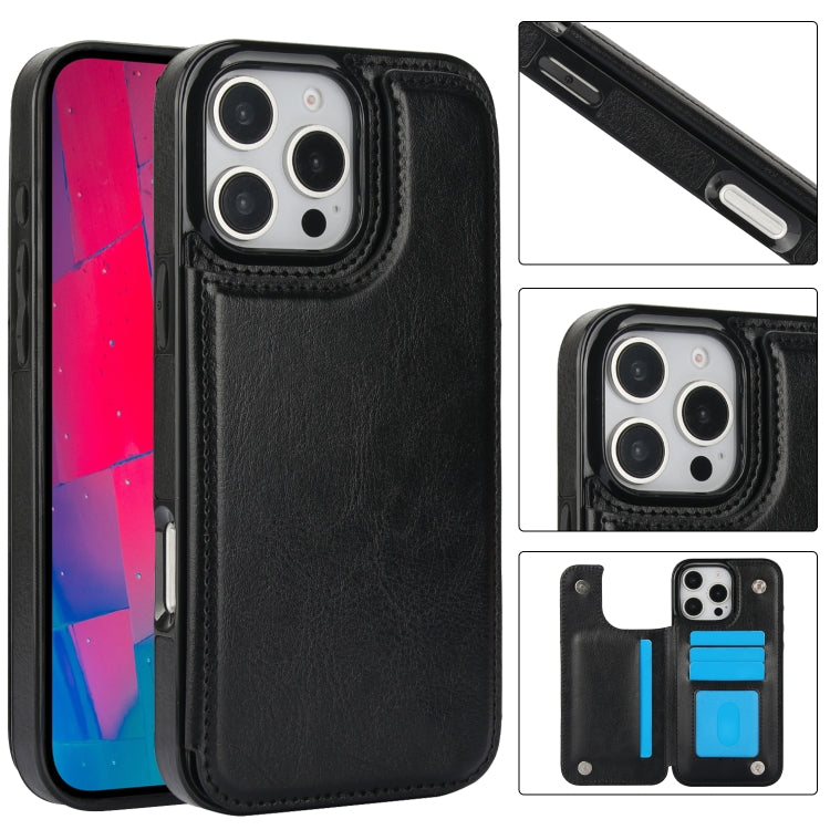 For iPhone 16 Pro Double Buckle Crazy Horse Texture PU Phone Case(Black) - iPhone 16 Pro Cases by buy2fix | Online Shopping UK | buy2fix