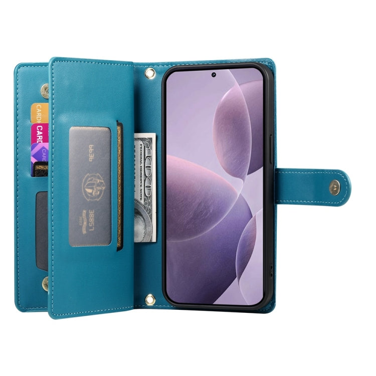 For Redmi K70 Nine Card-slot Zipper Wallet Bag Leather Phone Case(Blue) - K70 Cases by buy2fix | Online Shopping UK | buy2fix