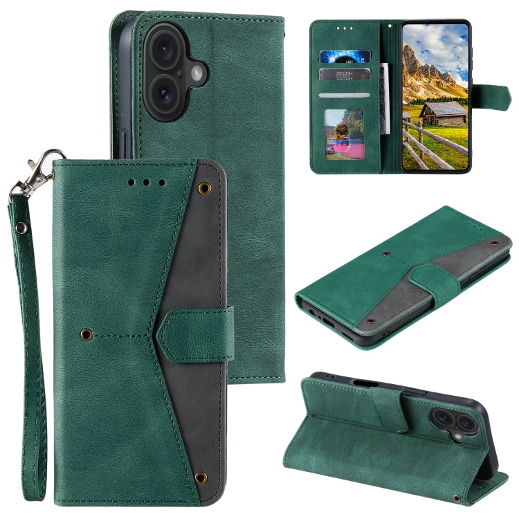 For iPhone 16 Plus Nail Skin Feel Stitching Calf Texture Leather Phone Case(Green) - iPhone 16 Plus Cases by buy2fix | Online Shopping UK | buy2fix