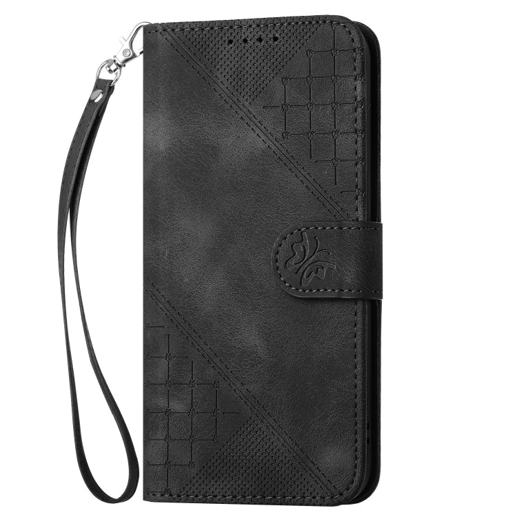 For Redmi K70 YX0080 Grid Butterfly Embossed Pattern Flip Leather Phone Case with Lanyard(Black) - K70 Cases by buy2fix | Online Shopping UK | buy2fix