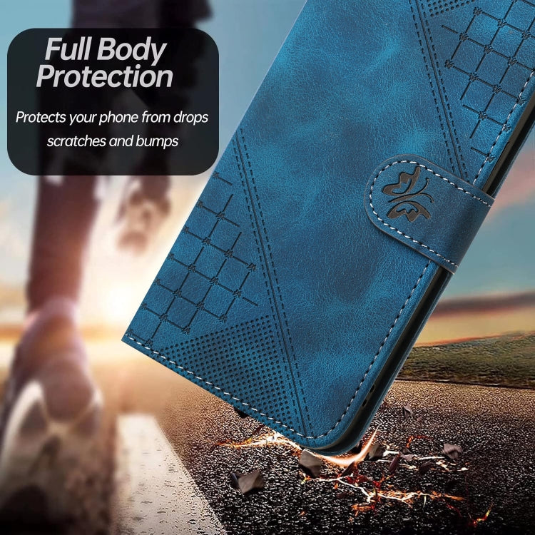 For iPhone 16 Pro Max YX0080 Grid Butterfly Embossed Pattern Flip Leather Phone Case with Lanyard(Dark Blue) - iPhone 16 Pro Max Cases by buy2fix | Online Shopping UK | buy2fix