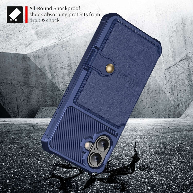 For iPhone 16 Magnetic Wallet Card Bag Leather Phone Case(Blue) - iPhone 16 Cases by buy2fix | Online Shopping UK | buy2fix