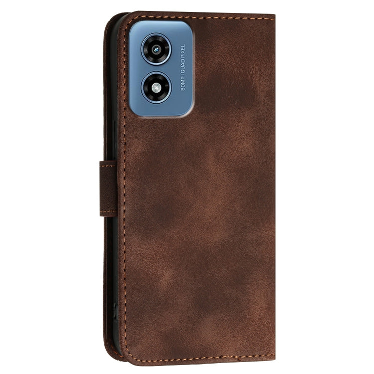 For Motorola Moto G Play 4G 2024 YX0080 Grid Butterfly Embossed Pattern Flip Leather Phone Case with Lanyard(Coffee) - Motorola Cases by buy2fix | Online Shopping UK | buy2fix