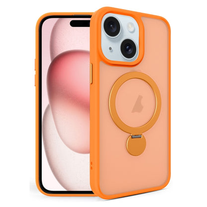 For iPhone 15 360 Degree Rotating MagSafe Magnetic Bracket Frosted Phone Case(Orange) - iPhone 15 Cases by buy2fix | Online Shopping UK | buy2fix