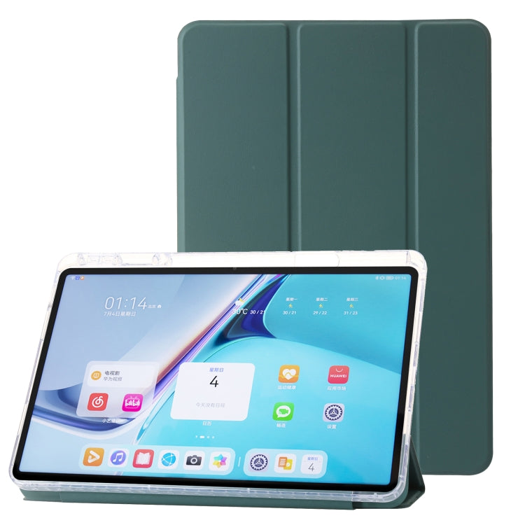 For Huawei Matepad SE 11 2024 Clear Acrylic 3-Fold Leather Tablet Case(Dark Green) - Huawei by buy2fix | Online Shopping UK | buy2fix