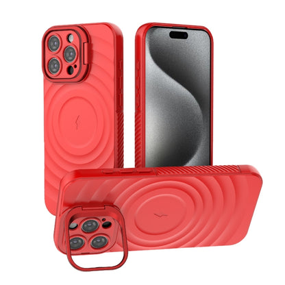 For iPhone 16 Pro Max Lens Frame Bracket Corrugated MagSafe Phone Case(Red) - iPhone 16 Pro Max Cases by buy2fix | Online Shopping UK | buy2fix