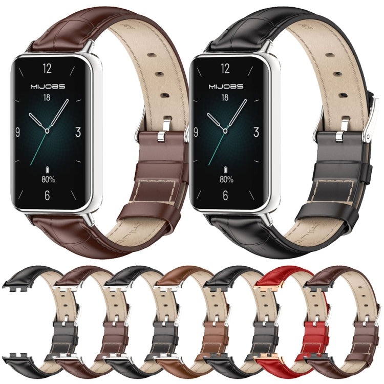 For Honor Band 9 MIJOBS Cowhide Leather Watch Band(Black Silver) - Watch Bands by MIJOBS | Online Shopping UK | buy2fix