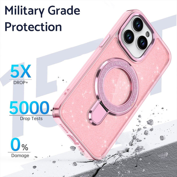 For iPhone 16 Glitter Ring Holder MagSafe Phone Case(Pink) - iPhone 16 Cases by buy2fix | Online Shopping UK | buy2fix