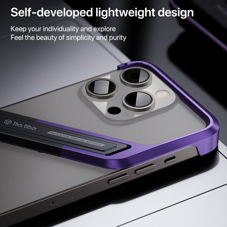 For iPhone 15 Pro Max S-shaped Stand Frameless Metal Phone Case(Black Purple) - iPhone 15 Pro Max Cases by buy2fix | Online Shopping UK | buy2fix