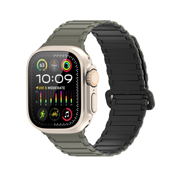 For Apple Watch Ultra 49mm DUX DUCIS KJ Series Magnetic Buckle Silicone Watch Band(Black Green) - Watch Bands by DUX DUCIS | Online Shopping UK | buy2fix