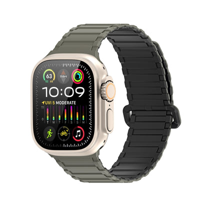 For Apple Watch SE 44mm DUX DUCIS KJ Series Magnetic Buckle Silicone Watch Band(Black Green) - Watch Bands by DUX DUCIS | Online Shopping UK | buy2fix