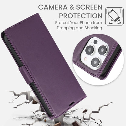 For iPhone 16 Pro Max Side Buckle RFID Anti-theft Leather Phone Case(Dark Purple) - iPhone 16 Pro Max Cases by buy2fix | Online Shopping UK | buy2fix