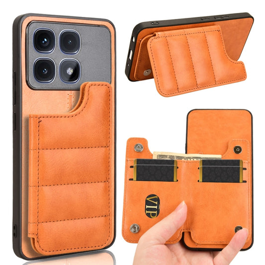 For Redmi K70 Ultra Cow Pattern Sewing Card Bag Phone Case(Orange) - Xiaomi Cases by buy2fix | Online Shopping UK | buy2fix