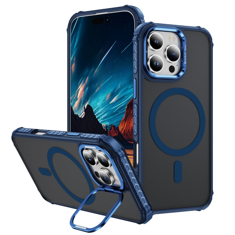 For iPhone 16 Pro Max Rainbow Series Skin Feel MagSafe Lens Holder Phone Case(Blue) - iPhone 16 Pro Max Cases by buy2fix | Online Shopping UK | buy2fix