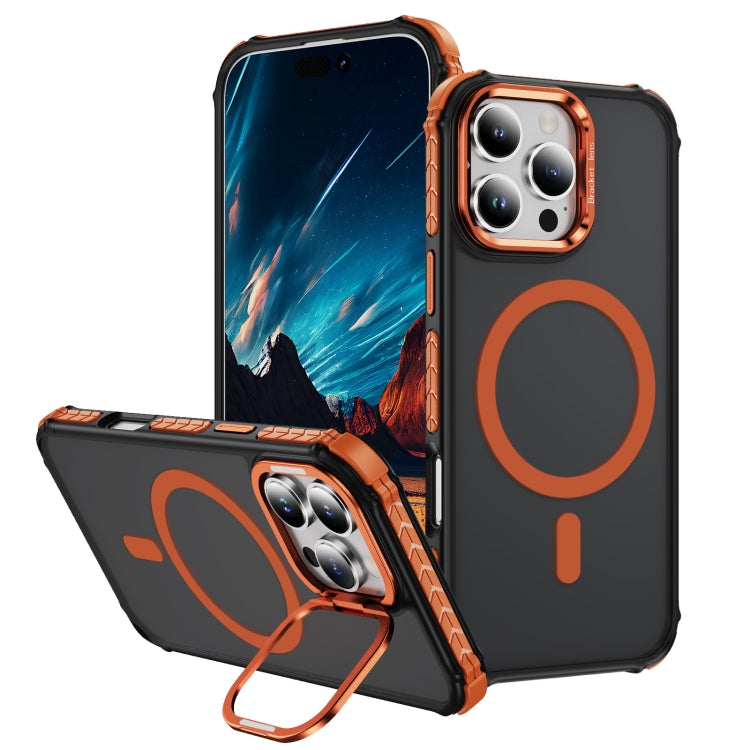 For iPhone 16 Pro Rainbow Series Skin Feel MagSafe Lens Holder Phone Case(Orange) - iPhone 16 Pro Cases by buy2fix | Online Shopping UK | buy2fix