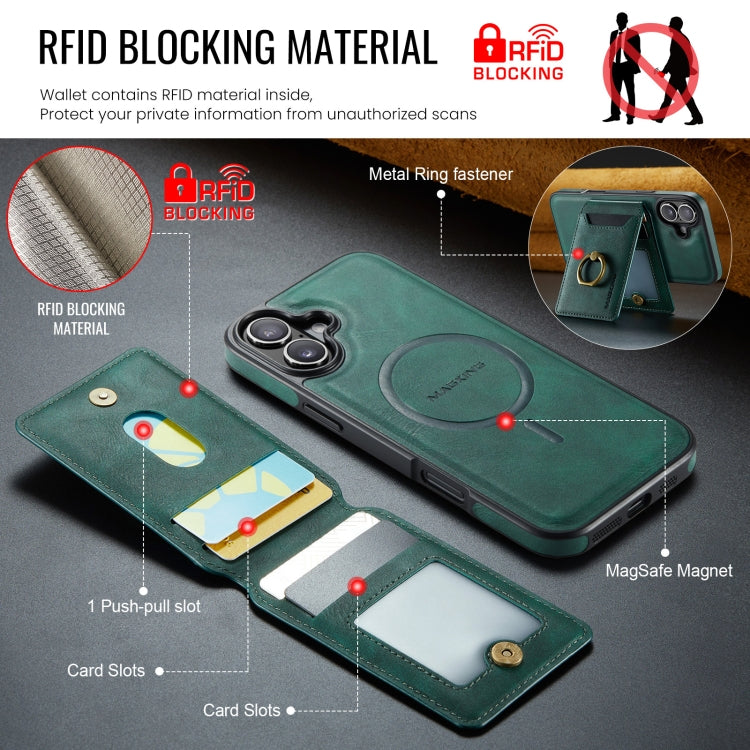 For iPhone 16 Plus DG.MING K1 MagSafe Detachable Wallet RFID Back Cover Phone Case(Green) - iPhone 16 Plus Cases by DG.MING | Online Shopping UK | buy2fix