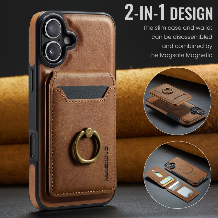 For iPhone 16 DG.MING K1 MagSafe Detachable Wallet RFID Back Cover Phone Case(Brown) - iPhone 16 Cases by DG.MING | Online Shopping UK | buy2fix