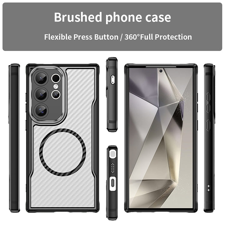 For Samsung Galaxy S25 Ultra 5G Carbon Fiber Texture MagSafe Translucent Phone Case(Black) - Galaxy S25 Ultra 5G Cases by buy2fix | Online Shopping UK | buy2fix