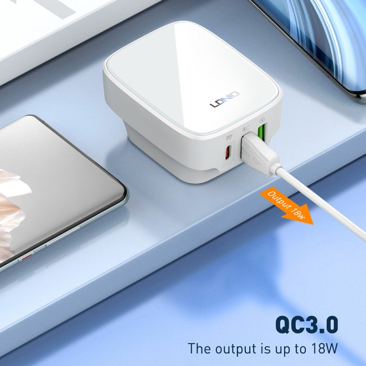 LDNIO Q334 32W Type-C + Dual USB Port Charger with 1m USB-C / Type-C to 8 Pin Data Cable, Plug Type:EU Plug(Black) - USB Charger by LDNIO | Online Shopping UK | buy2fix