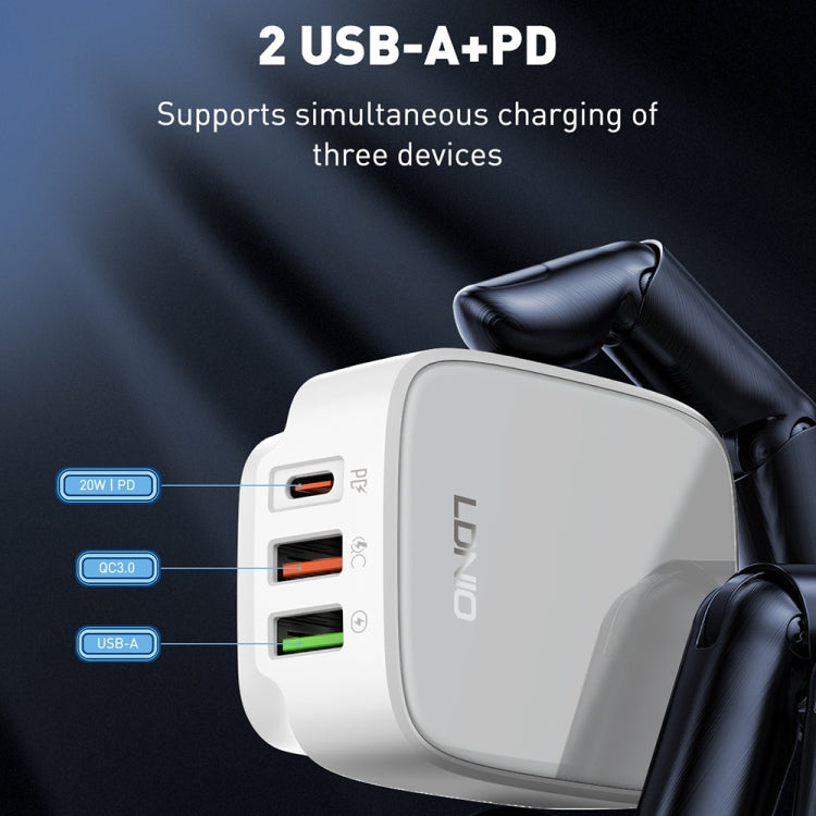 LDNIO Q334 32W Type-C + Dual USB Port Charger with 1m USB-C / Type-C to 8 Pin Data Cable, Plug Type:EU Plug(Black) - USB Charger by LDNIO | Online Shopping UK | buy2fix