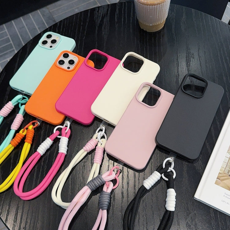 For iPhone 16 Pro Leather Texture TPU Full Coverage Phone Case with Lanyard(Pink) - iPhone 16 Pro Cases by buy2fix | Online Shopping UK | buy2fix