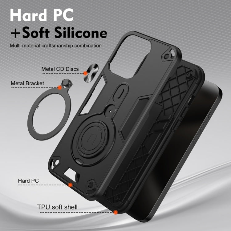 For Samsung Galaxy S25+ 5G Metal Ring 360 Degree Rotating Holder PC Hybrid TPU Phone Case(Black) - Galaxy S25+ 5G Cases by buy2fix | Online Shopping UK | buy2fix