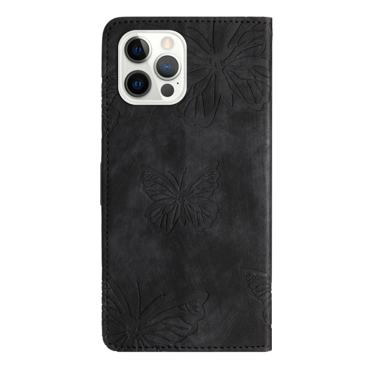 For iPhone 16 Pro Max Skin-feel Embossed Butterfly Leather Phone Case(Black) - iPhone 16 Pro Max Cases by buy2fix | Online Shopping UK | buy2fix