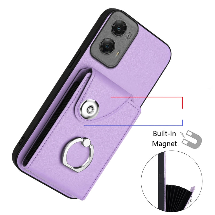 For Motorola Moto G Stylus 5G 2024 Organ Card Bag Ring Holder Phone Case(Purple) - Motorola Cases by buy2fix | Online Shopping UK | buy2fix