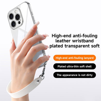 For iPhone 15 Pro Max SULADA  Electroplated Clear TPU Soft Frame Phone Case with Wrist Strap(Silver) - iPhone 15 Pro Max Tempered Glass by SULADA | Online Shopping UK | buy2fix