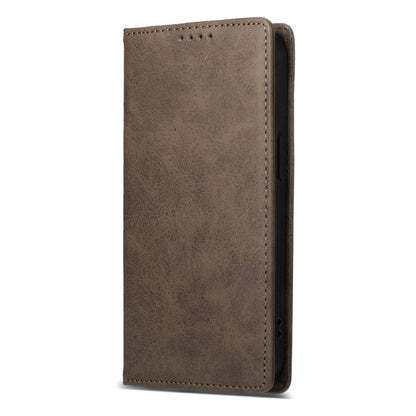 For iPhone 16 Plus Business Solid Color Magnetic RFID Leather Phone Case(Brown) - iPhone 16 Plus Cases by buy2fix | Online Shopping UK | buy2fix