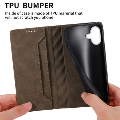 For iPhone 16 Plus Business Solid Color Magnetic RFID Leather Phone Case(Brown) - iPhone 16 Plus Cases by buy2fix | Online Shopping UK | buy2fix