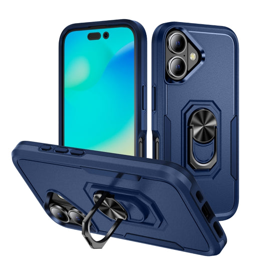 For iPhone 16 Plus Pioneer Armor Heavy Duty PC + TPU Phone Case with Holder(Blue) - iPhone 16 Plus Cases by buy2fix | Online Shopping UK | buy2fix