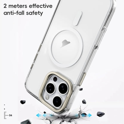 For iPhone 16 Plus Frosted Crystal Clear Lens Holder MagSafe Magnetic Phone Case(Transparent Titanium Blue) - iPhone 16 Plus Cases by buy2fix | Online Shopping UK | buy2fix