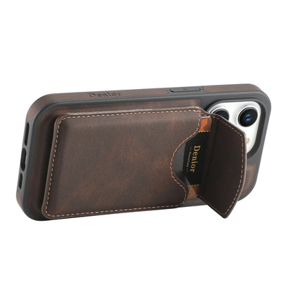 For iPhone 13 Pro Max Denior D20 Skin Feel MagSafe Holder Detachable Card Slot Phone Case(Brown) - iPhone 13 Pro Max Cases by Denior | Online Shopping UK | buy2fix