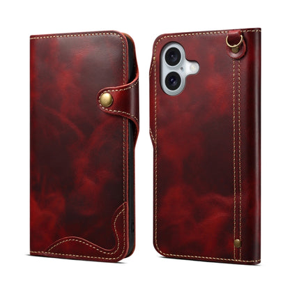 For iPhone 16 Plus Denior B01 Oil Wax Cowhide Magnetic Button Genuine Leather Case(Red) - iPhone 16 Plus Cases by Denior | Online Shopping UK | buy2fix