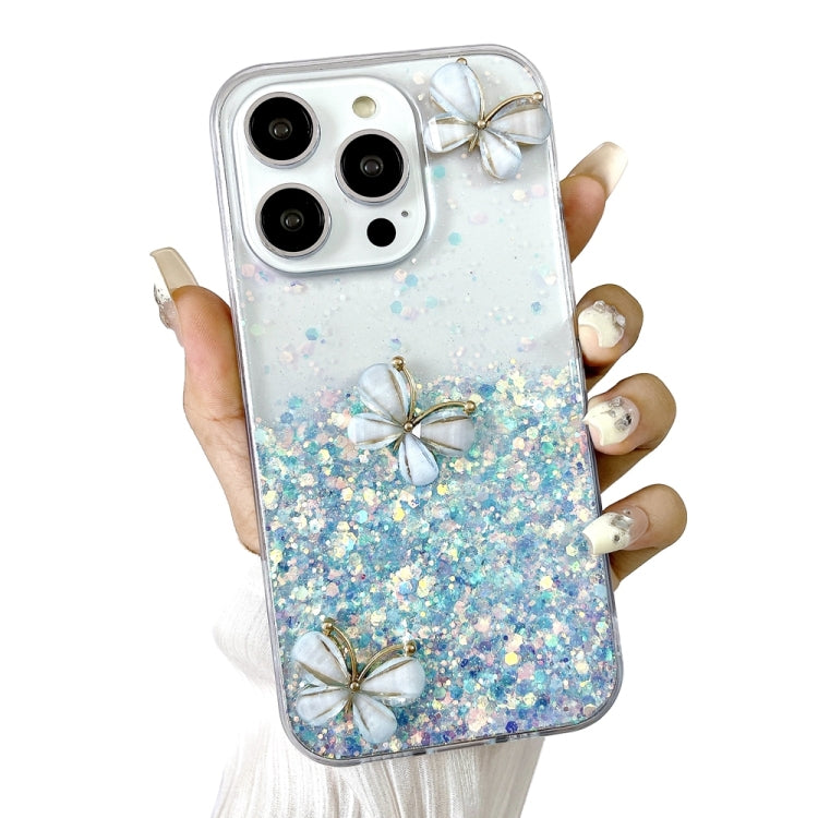 For iPhone 16 Pro Luminous Starry Sky Glitter Butterfly TPU Phone Case(Blue) - iPhone 16 Pro Cases by buy2fix | Online Shopping UK | buy2fix