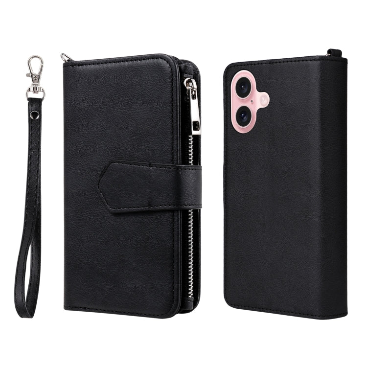 For iPhone 16 Solid Color 2 in 1 Zipper Shockproof Phone Case(Black) - iPhone 16 Cases by buy2fix | Online Shopping UK | buy2fix