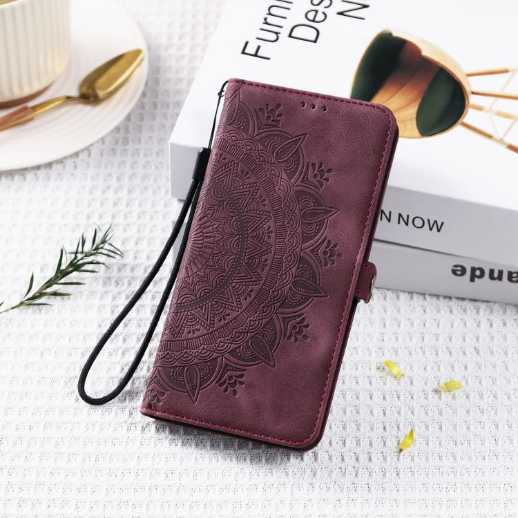 For iPhone 16 Pro Max Skin Feel Totem Embossed Leather Phone Case(Wine Red) - iPhone 16 Pro Max Cases by buy2fix | Online Shopping UK | buy2fix