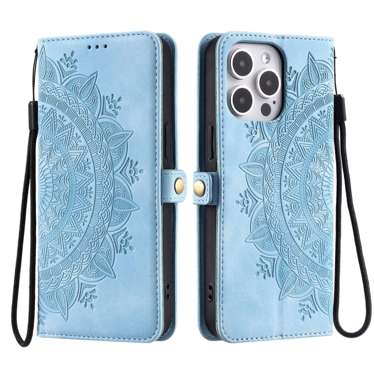 For iPhone 16 Pro Max Skin Feel Totem Embossed Leather Phone Case(Blue) - iPhone 16 Pro Max Cases by buy2fix | Online Shopping UK | buy2fix