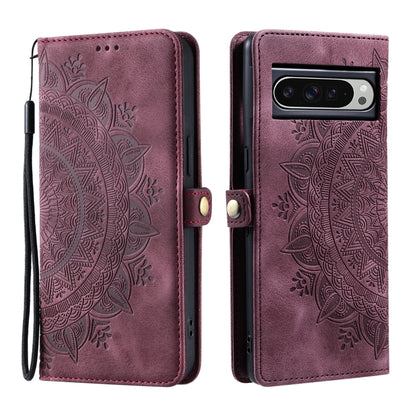 For Google Pixel 9 Pro XL Skin Feel Totem Embossed Leather Phone Case(Wine Red) - Google Cases by buy2fix | Online Shopping UK | buy2fix