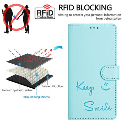 For iPhone 16 Pro Smile Embossing RFID Leather Phone Case(Mint Green) - iPhone 16 Pro Cases by buy2fix | Online Shopping UK | buy2fix