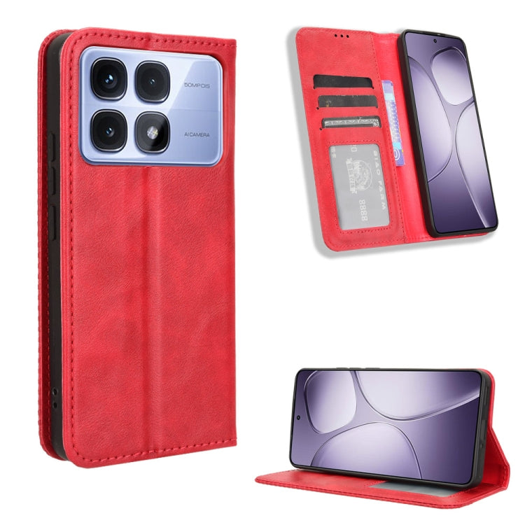 For Redmi K70 Ultra Magnetic Buckle Retro Texture Leather Phone Case(Red) - Xiaomi Cases by buy2fix | Online Shopping UK | buy2fix