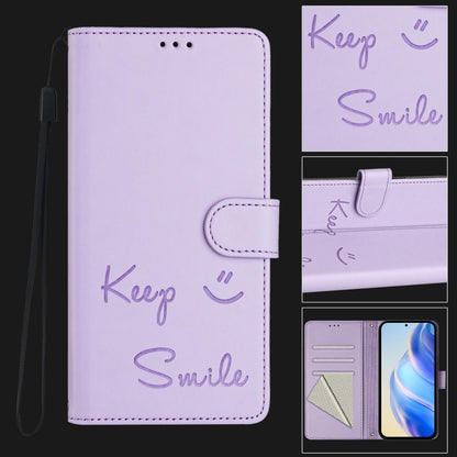 For Motorola Moto G Stylus 5G 2024 Smile Embossing RFID Leather Phone Case(Light Purple) - Motorola Cases by buy2fix | Online Shopping UK | buy2fix