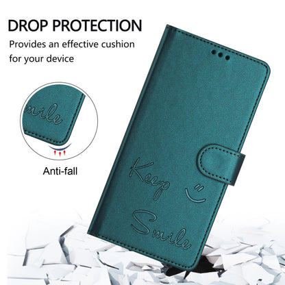 For Motorola Moto G Play 5G 2024 Global Smile Embossing RFID Leather Phone Case(Peacock Green) - Motorola Cases by buy2fix | Online Shopping UK | buy2fix