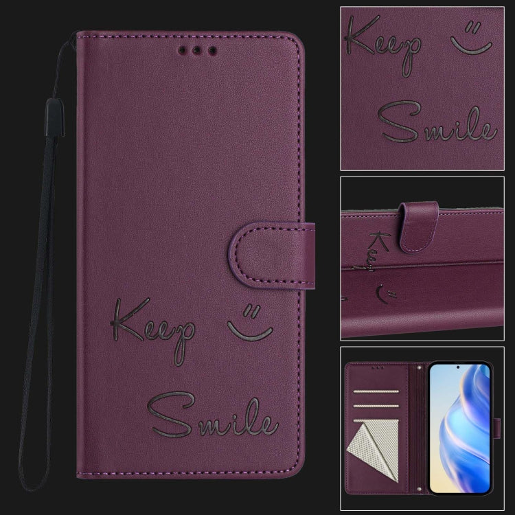 For Motorola Moto G Power 5G 2024 Smile Embossing RFID Leather Phone Case(Violet) - Motorola Cases by buy2fix | Online Shopping UK | buy2fix