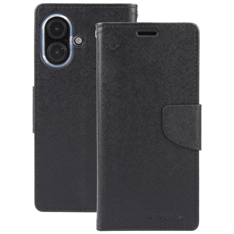 For iPhone 16 GOOSPERY FANCY DIARY Cross Texture Leather Phone Case(Black) - iPhone 16 Cases by GOOSPERY | Online Shopping UK | buy2fix