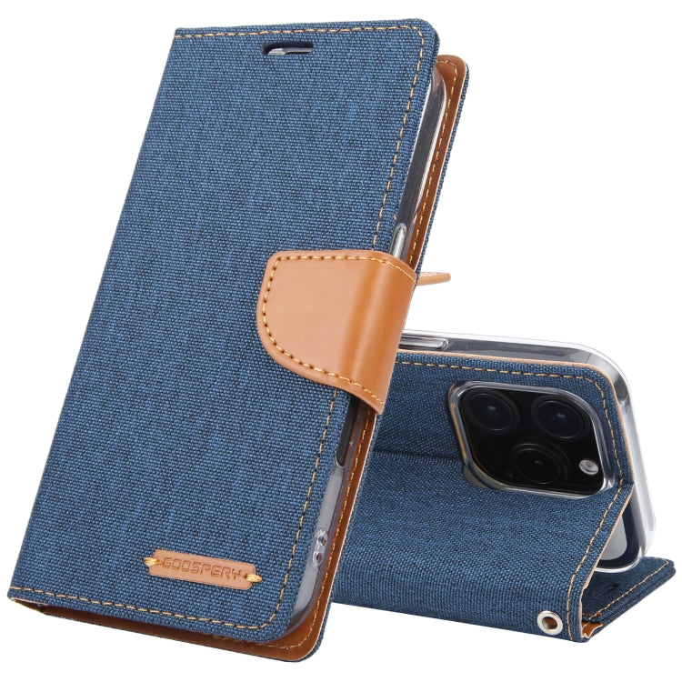 For iPhone 16 Pro GOOSPERY CANVAS DIARY Fabric Texture Flip Leather Phone Case(Navy Blue) - iPhone 16 Pro Cases by GOOSPERY | Online Shopping UK | buy2fix