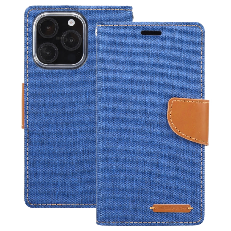 For iPhone 16 Pro GOOSPERY CANVAS DIARY Fabric Texture Flip Leather Phone Case(Blue) - iPhone 16 Pro Cases by GOOSPERY | Online Shopping UK | buy2fix